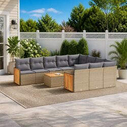 11 Piece Outdoor Sofa Set Beige Garden Furniture Patio Lounge Sectional
