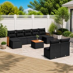 10-Piece Patio Furniture Set in Black Rattan with Cushions