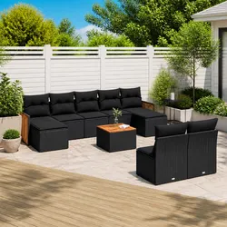 10-Piece Patio Furniture Set in Black Rattan with Cushions