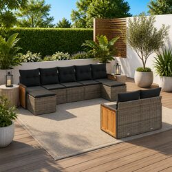9 Piece Outdoor Patio Sofa Set in Grey Rattan