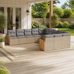 Beige Cushion 11 Piece Garden Sofa Set for Outdoor Living