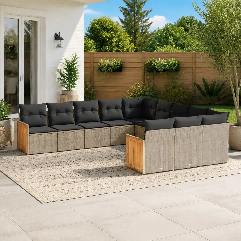 Garden Sofa Set 11 Piece Outdoor Furniture Modular Grey PE Rattan with Thick Cushions