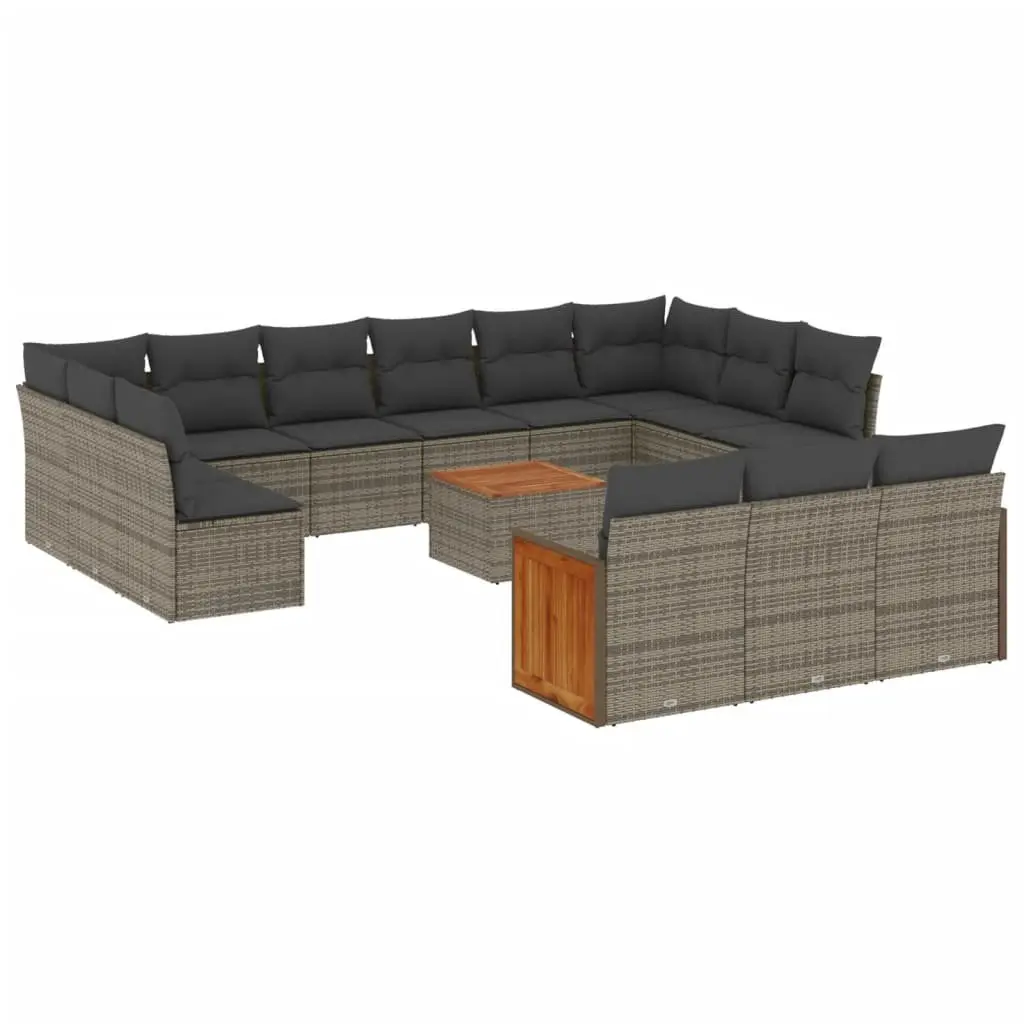 Garden Sofa Set 14 Piece Outdoor Furniture Grey Poly Rattan Modular Patio