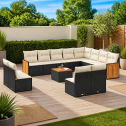 Garden Sofa Set 13 Piece Outdoor Furniture Patio Black Poly Rattan with Cushions