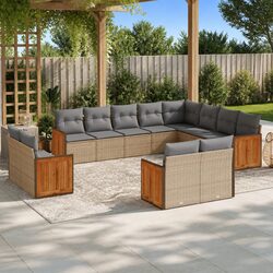 Garden Sofa Set 12 Piece Outdoor Furniture Patio Beige Poly Rattan Modular