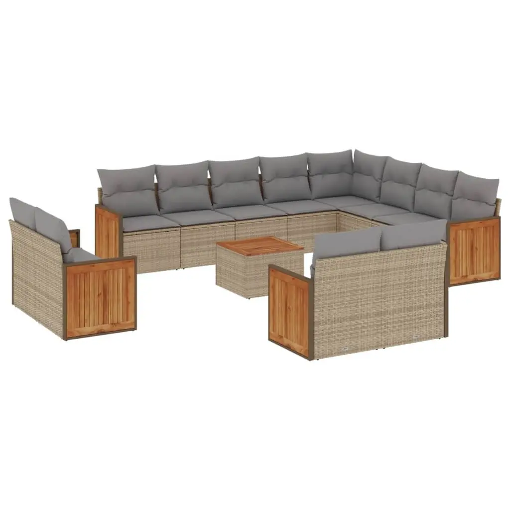Garden Sofa Set 13 Piece Outdoor Furniture Beige Poly Rattan with Cushions Patio