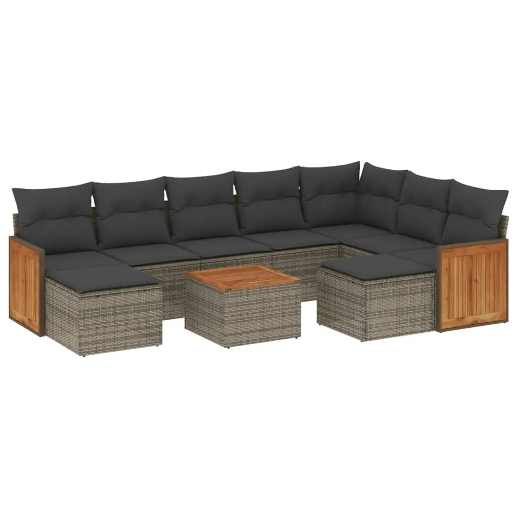 Garden Sofa Set 10 Piece Grey Poly Rattan Modular Outdoor Furniture with Cushions