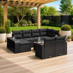 Stylish 11 Piece Black Rattan Patio Lounge Sofa Set