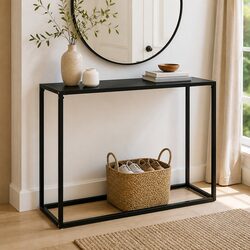 Console Table Black Modern Tempered Glass Steel End Table Side Living Room