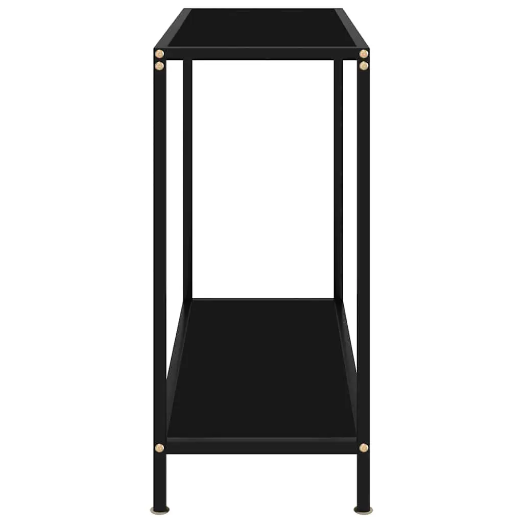 Console Table Black Glass Top Steel Frame Storage Shelf