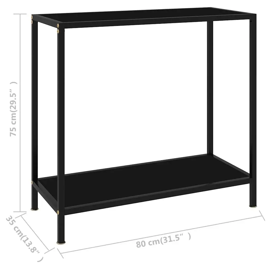 Console Table Black Glass Top Steel Frame Storage Shelf
