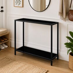 Console Table Black Tempered Glass Accent Side End Table Storage Shelf