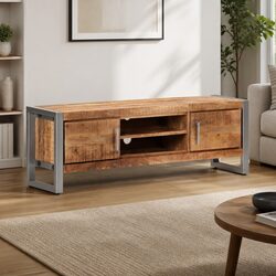 Stylish Media Storage Unit with Mango Wood and Iron