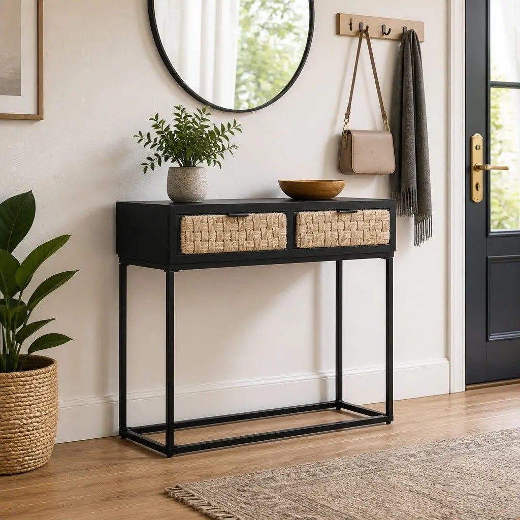Console Table 90x35x76 cm Solid Mango Wood Storage Furniture with Drawers