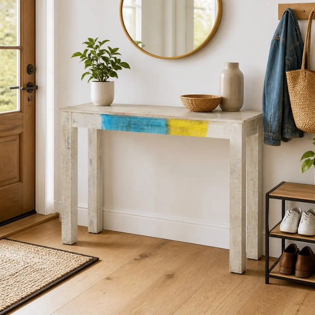 Wooden Console Table 115x35x77cm White Rustic Accent Furniture for Hallway
