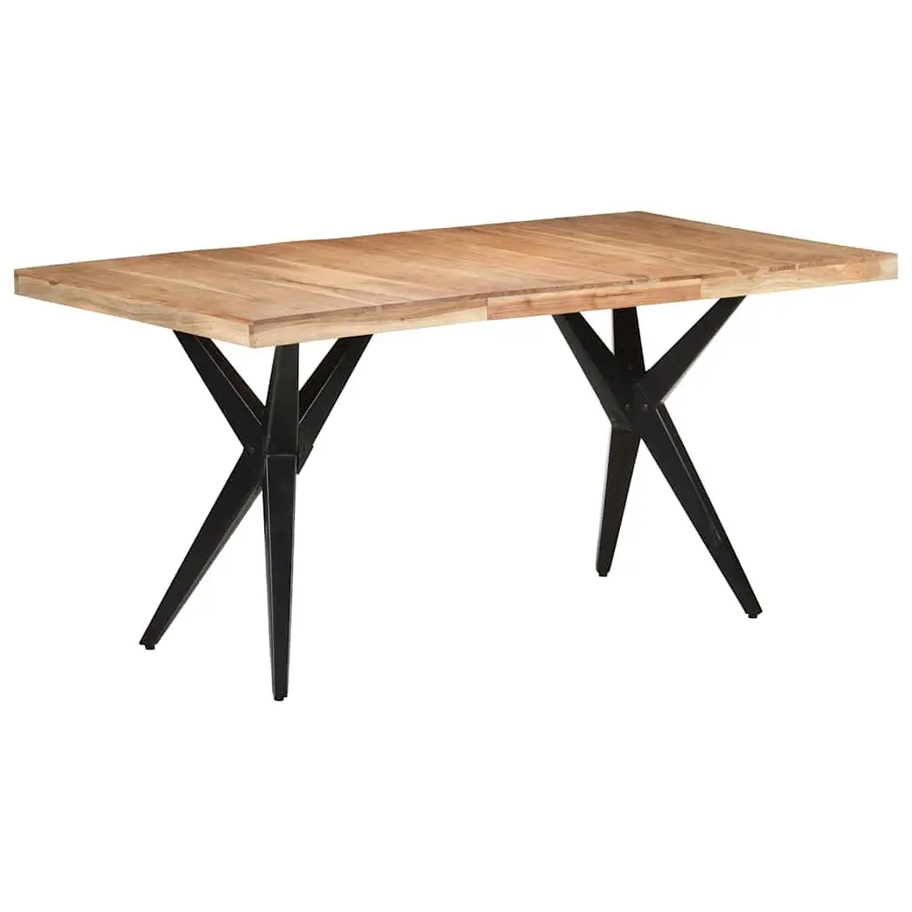 Dining Table 160x80 cm Solid Acacia Wood Black Powder-Coated Steel Legs