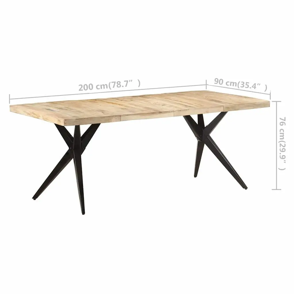 Dining Table 200x90x76 cm Rough Mango Wood Kitchen Furniture with Steel Legs