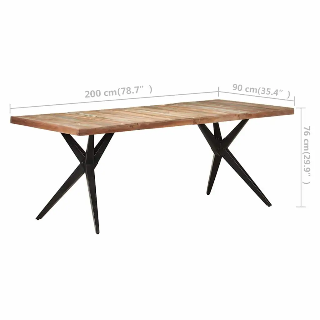 Dining Table 200x90x76cm Solid Reclaimed Wood White Powder-coated Steel Legs