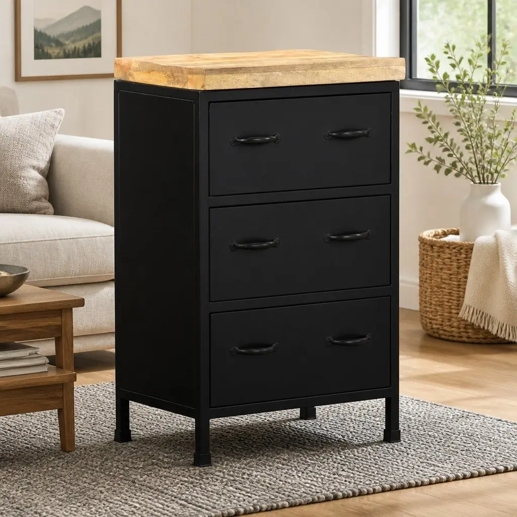 Sideboard 47x35x76 cm Brown Rustic Wood Storage Cabinet with 3 Drawers