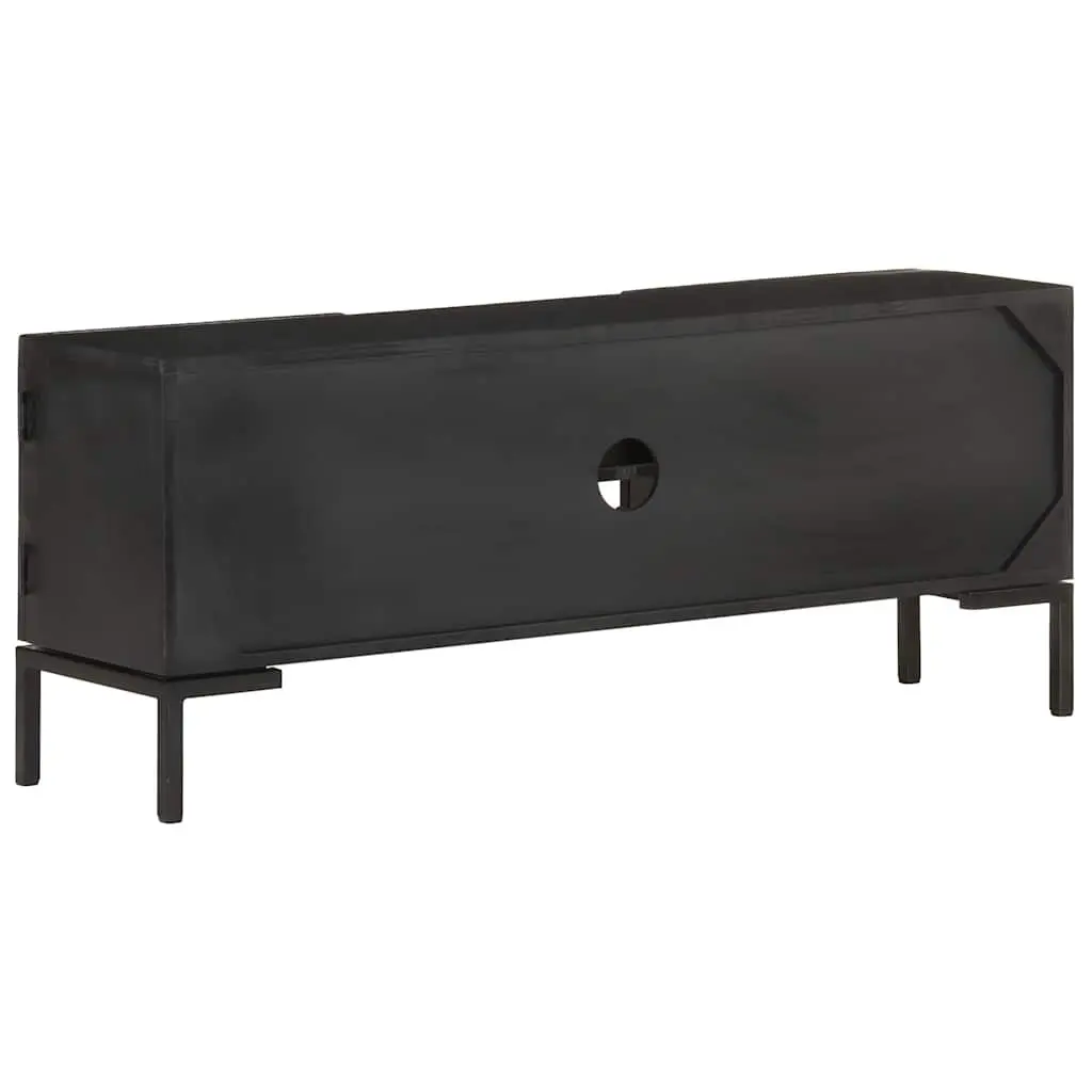 TV Cabinet Black Solid Mango Wood Media Unit with 2 Shelves and 2 Doors for Living Room Storage