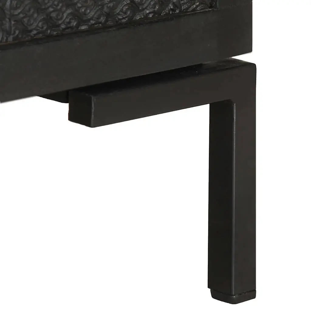 TV Cabinet Black Solid Mango Wood Media Unit with 2 Shelves and 2 Doors for Living Room Storage