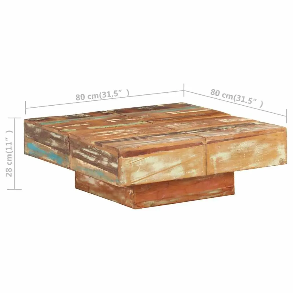Coffee Table 80x80x28 cm Solid Reclaimed Wood Handmade Living Room Accent Furniture Brown