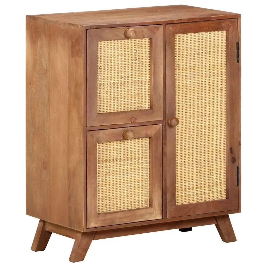 Solid Mango Wood Sideboard Brown 2 Drawers 1 Door Storage Cabinet