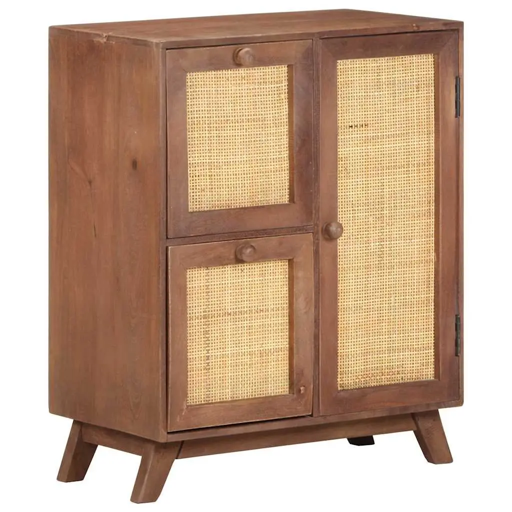 Solid Mango Wood Sideboard Brown 2 Drawers 1 Door Storage Cabinet