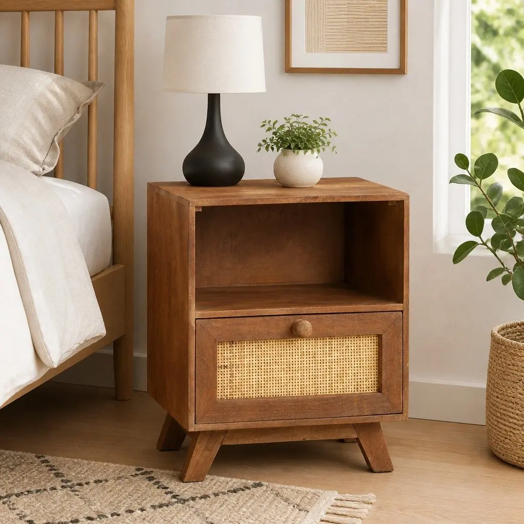Bedside Cabinet 40x30x50 cm Solid Mango Wood Nightstand with Drawer and Shelf Brown