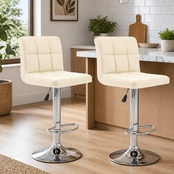 Bar Stools 2 pcs Cream Faux Leather Adjustable Height Footrest Modern Design