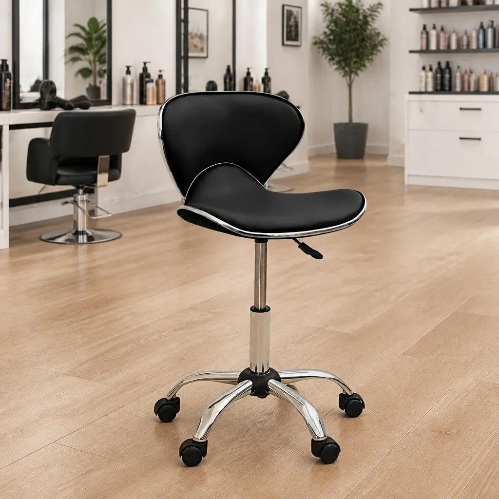 Salon Spa Stool Black Height Adjustable Swivel Chair with Five Wheels Mobility