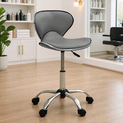 Salon Spa Stool Grey Swivel Chair Height Adjustable Wheels Barber Styling Seat