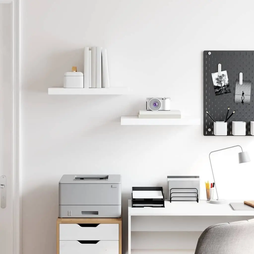 Floating Wall Shelves 2 pcs High Gloss White Invisible Mounting System Modern Display Shelf
