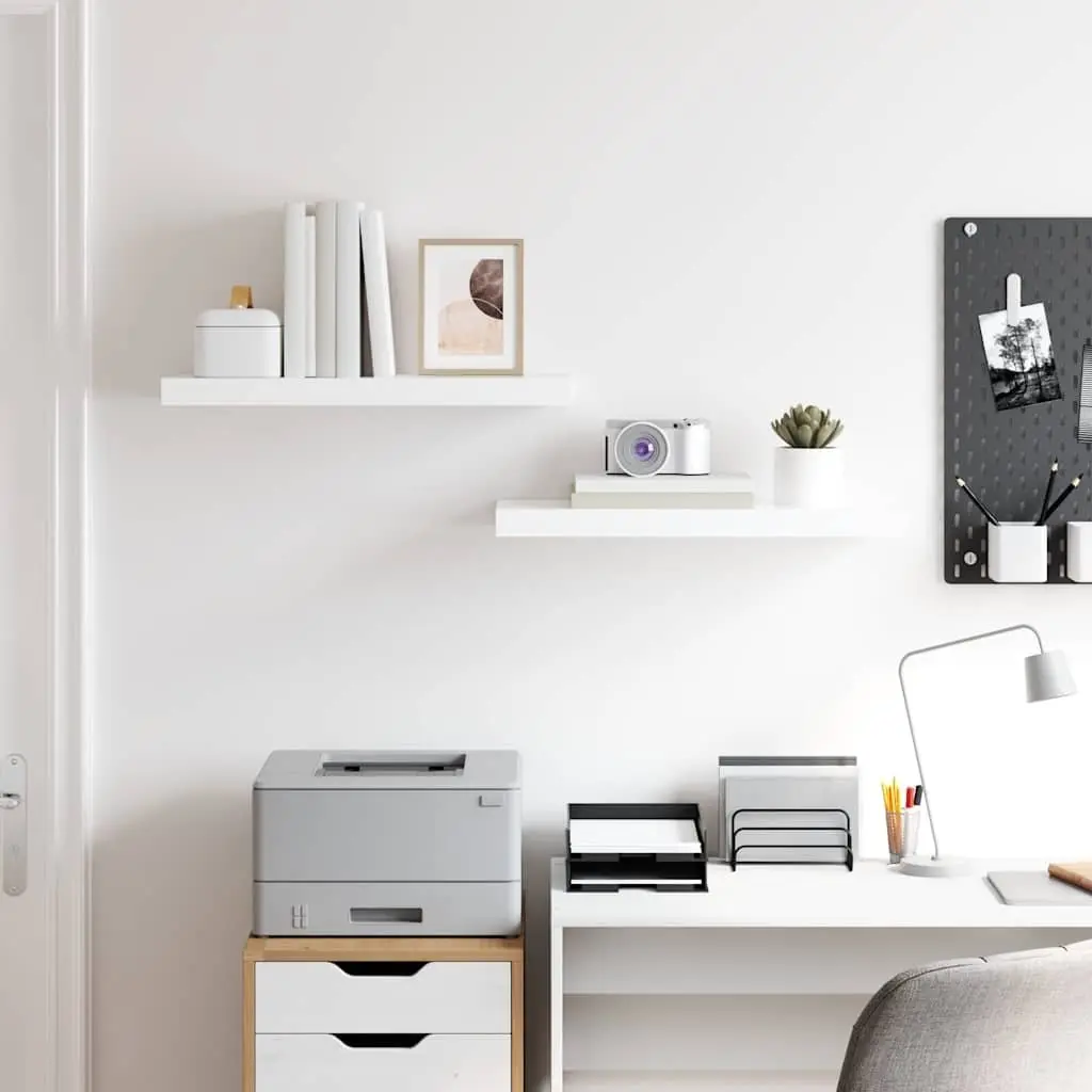 Floating Wall Shelves 60 x 23.5 cm High Gloss White Invisible Mounting System 2 Piece