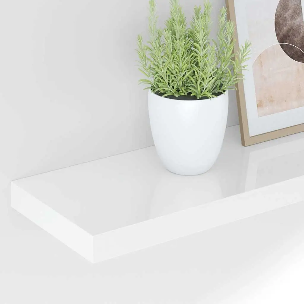 Wall Shelf 90cm High Gloss White Floating Display Ledge Invisible Mounting System MDF Home Storage Organiser