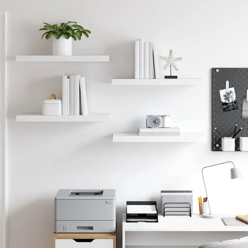 Floating Wall Shelves 4 Piece Set White Display Ledge Invisible Mounting System