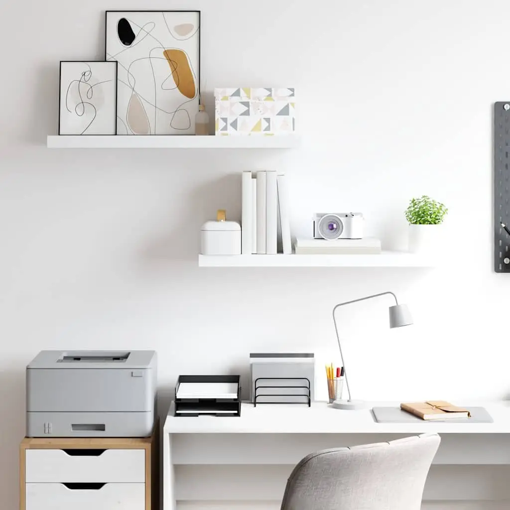 Floating Wall Shelves 80x23.5x3.8 cm White Invisible Mounting Honeycomb MDF Metal Frame 2 Piece