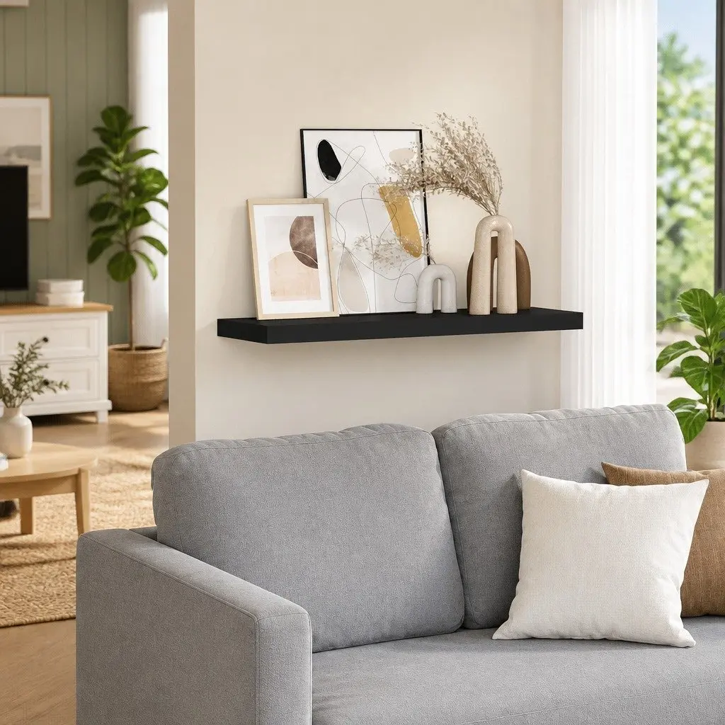 Floating Wall Shelf 80x23.5cm Black Invisible Mounting System Home Decor