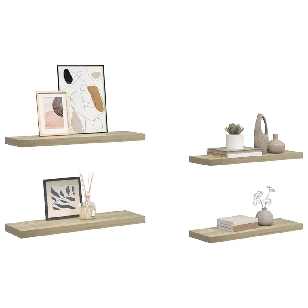 Floating Wall Shelves 4 Piece Set Oak Brown Invisible Mounting System Honeycomb MDF Metal Frame