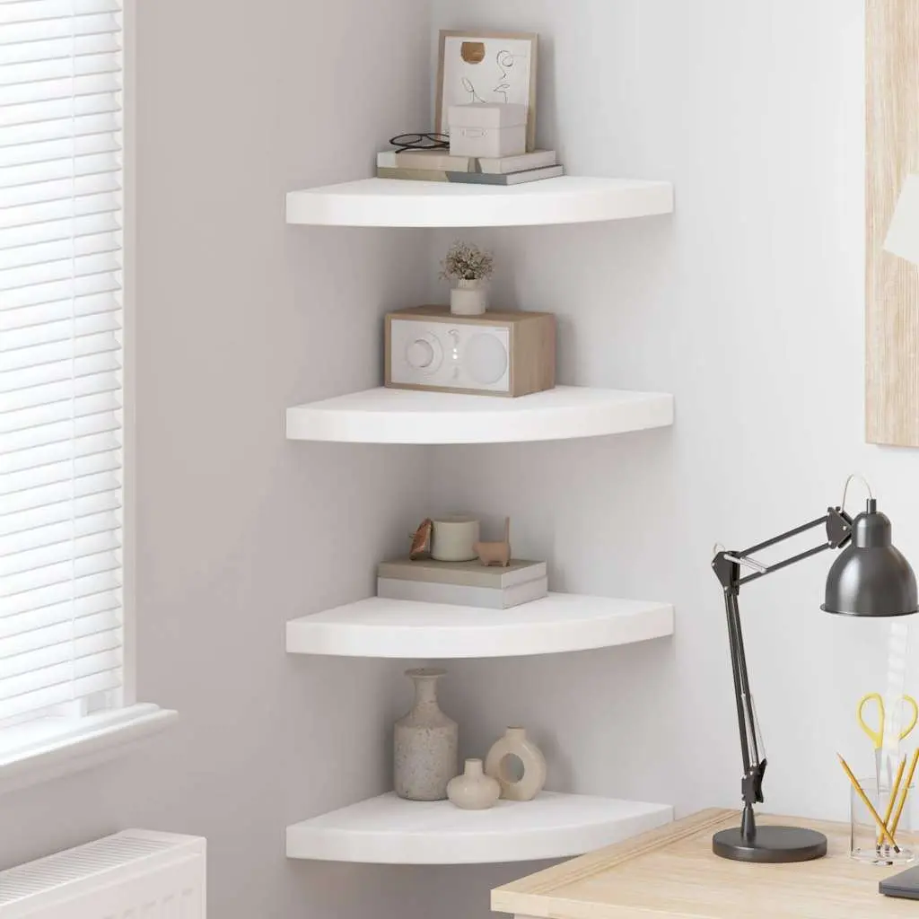 Floating Corner Shelves 35x35x3.8 cm White Invisible Mounting System 4 Piece Set