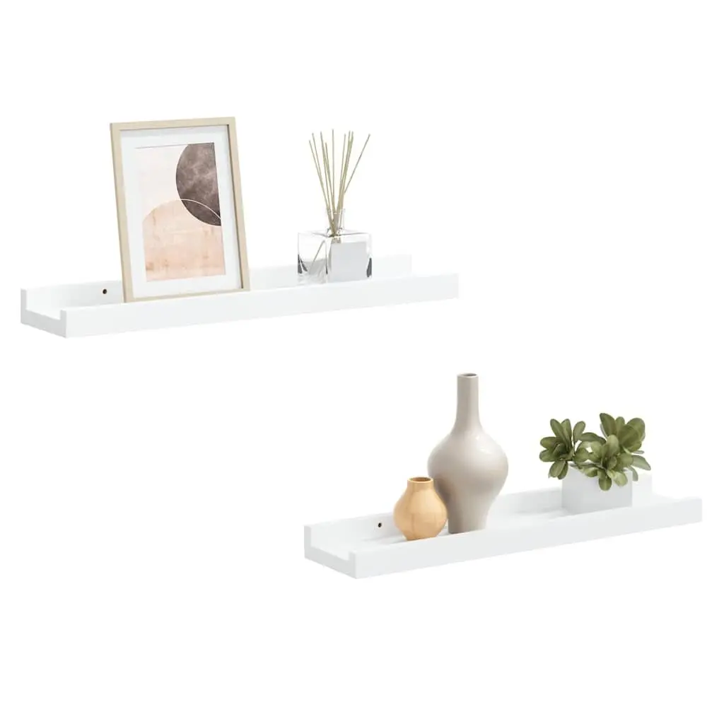Wall-Mounted Display Shelves 40x9x3cm White Durable MDF with Protective Edge 2 Piece