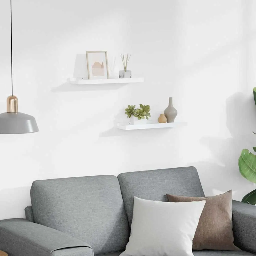 Wall-Mounted Display Shelves 40x9x3cm White Durable MDF with Protective Edge 2 Piece