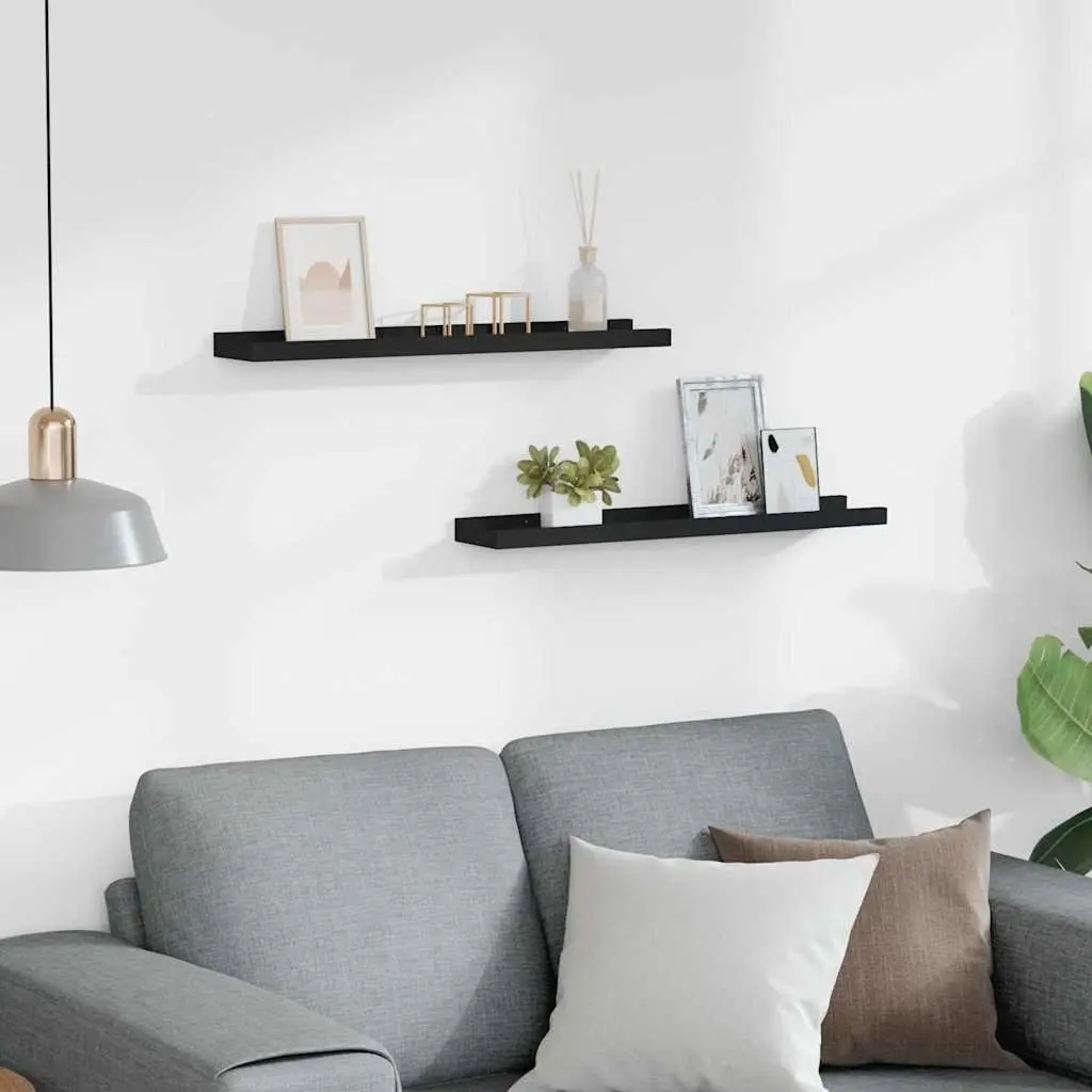 Picture Frame Ledge Shelves 60x9x3cm Wall Mounted Black MDF 2pcs