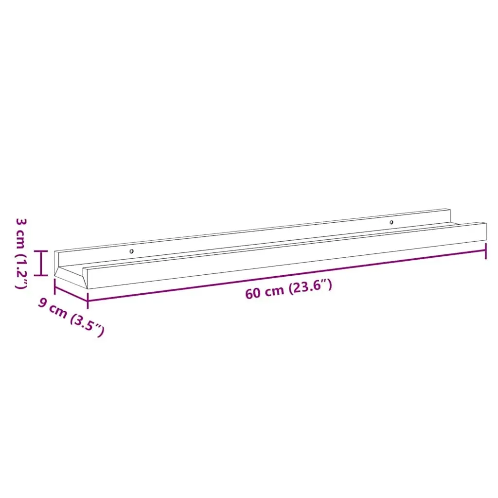 Picture Frame Ledge Shelves 60x9x3cm Wall Mounted Black MDF 2pcs
