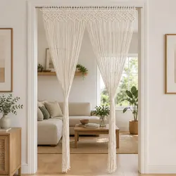 Macrame String Curtain 140x240 cm Cotton Cream Door Window Room Divider Decor