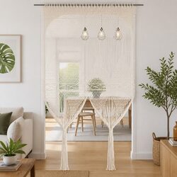 Macrame String Curtain 140x240 cm Cotton Cream Door Window Room Divider Decor