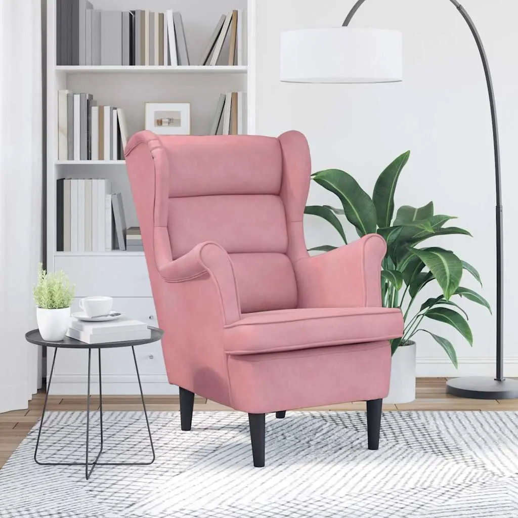 Pink Velvet Upholstered Armchair with Padded Backrest and Seat for Home Living Spaces