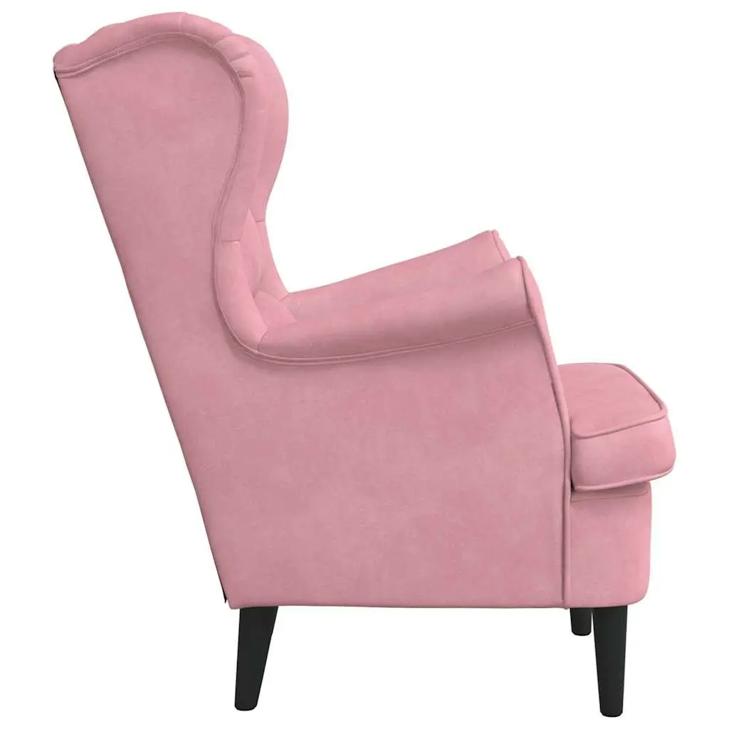 Pink Velvet Upholstered Armchair with Padded Backrest and Seat for Home Living Spaces