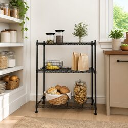 3-Tier Industrial Storage Rack 60x35x76cm Black Metal Shelving Unit Organiser