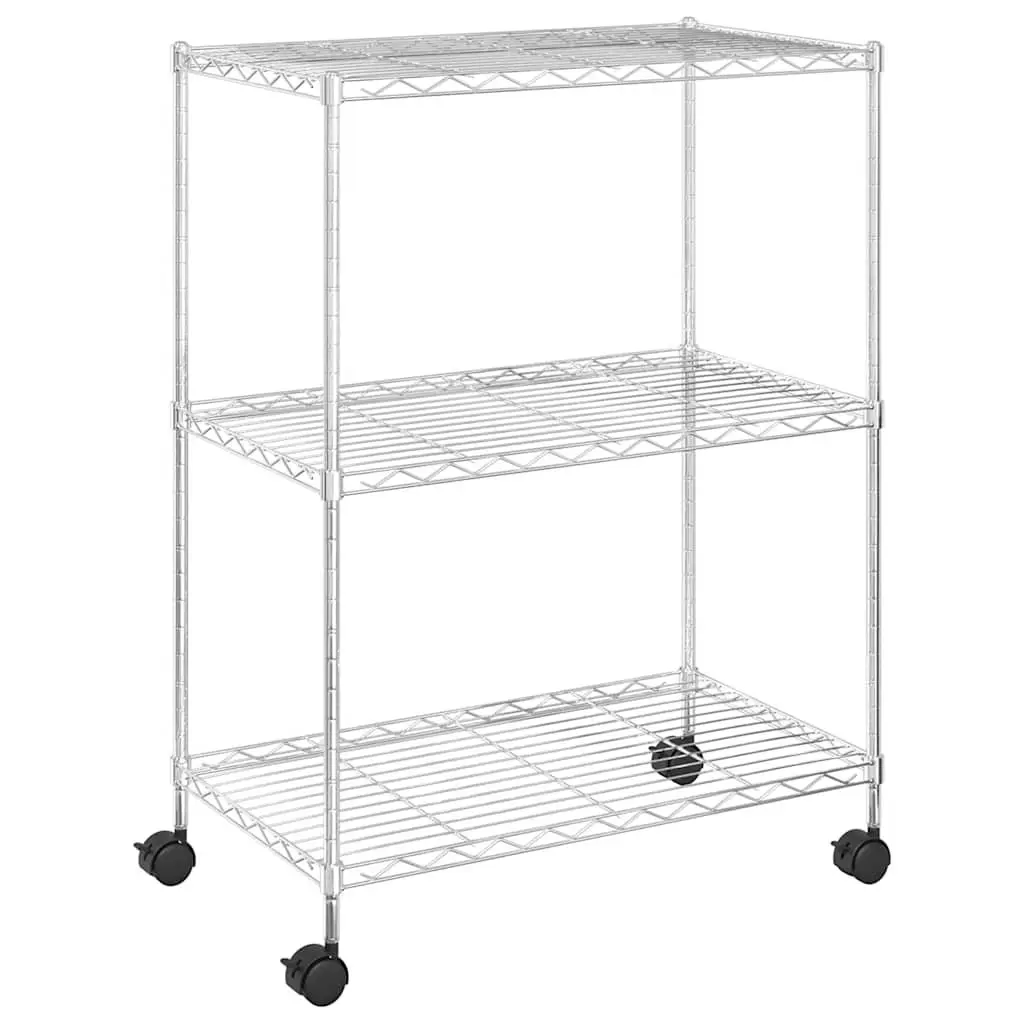 3-Tier Wire Storage Rack 60x35x81cm with Wheels Chrome Industrial Shelving Unit
